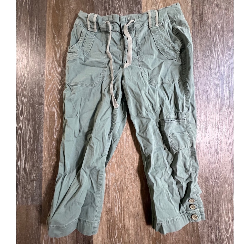 Gloria Vanderbilt Cargo Capri Pants Womens 10 Green Drawstring Utility Cropped